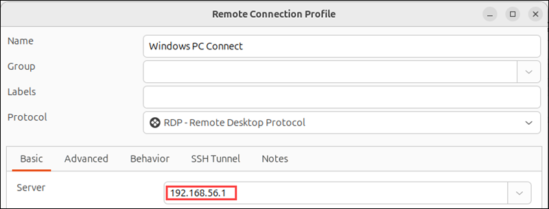 Remmina Add IP Address