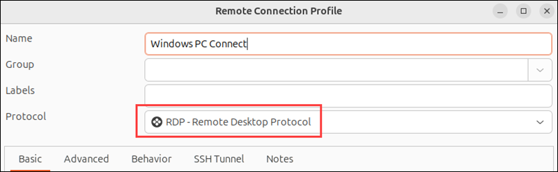 Remmina Choose Remote Connection Protocol