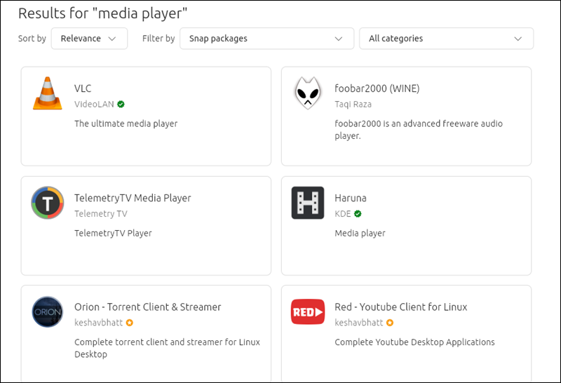 Search for Media Player in Snap Store