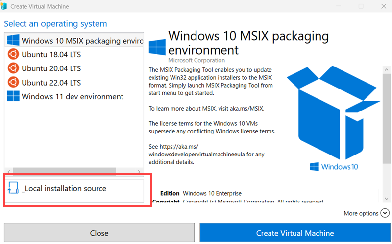 Select Local installation source