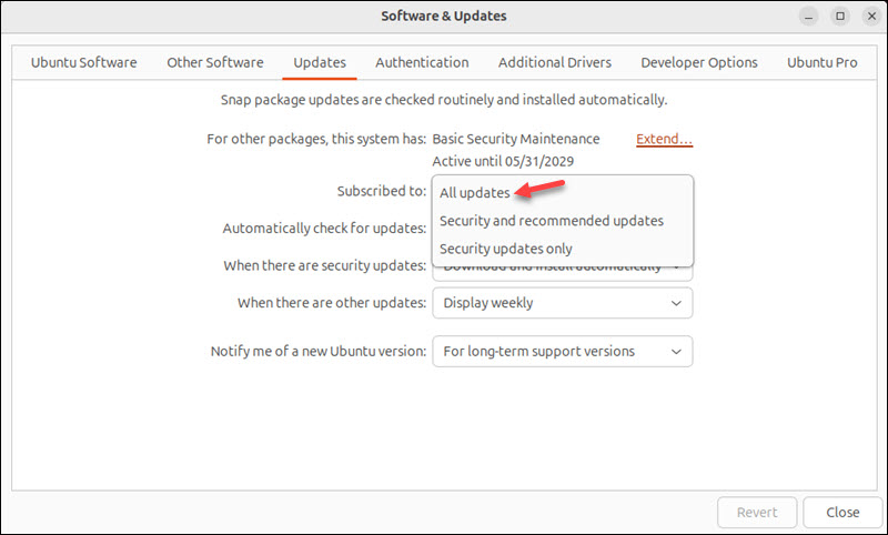 Software and Updates all updates