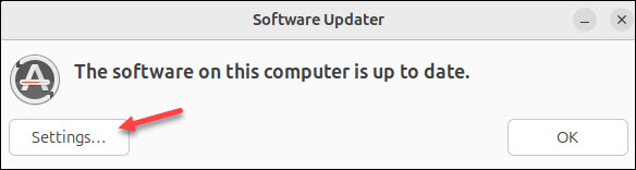 Software Updater software is up to date settings button