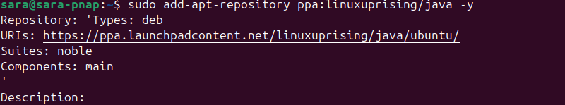 sudo add-apt-repository ppa:linuxuprising/java -y terminal output