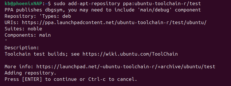 sudo add-apt repository ppa ubuntu-toolchain-r terminal output