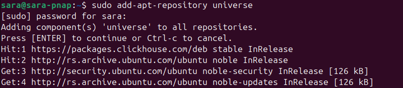 sudo add-apt-repository universe terminal output