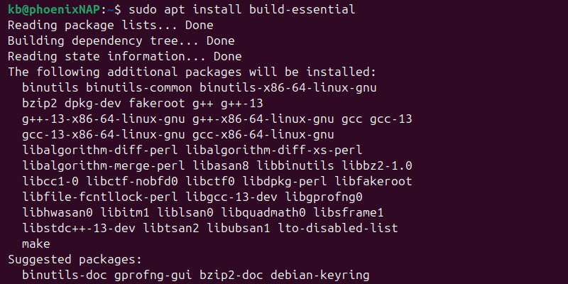 sudo apt install build-essentials terminal output