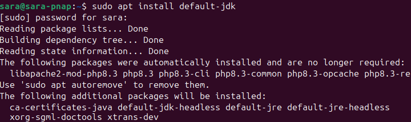 sudo apt install default-jdk terminal output