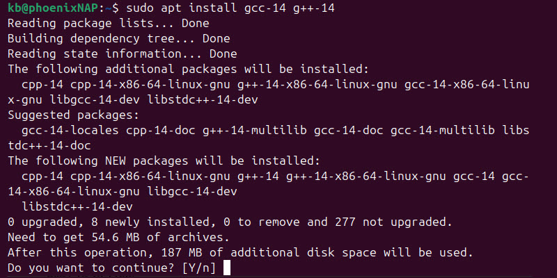 sudo apt install gcc-14 gpp-14 terminal output