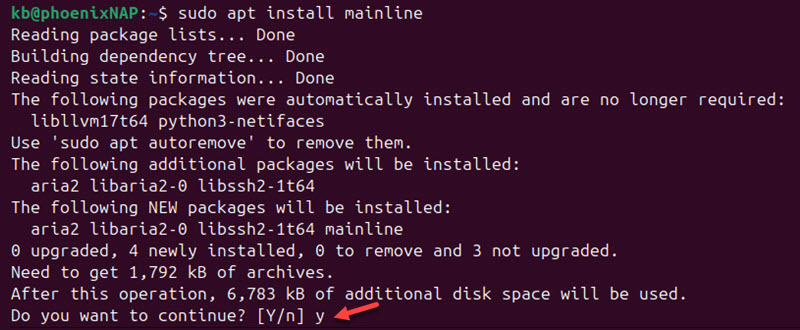 sudo apt install mainline y