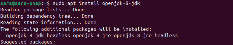 sudo apt install openjdk-8-jdk terminal output