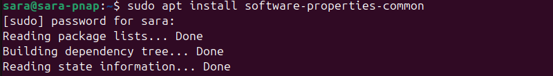 sudo apt install software-properties-common terminal output