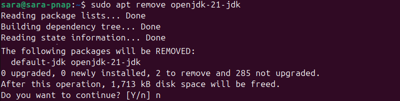 sudo apt remove openjdk-21-jdk terminal output