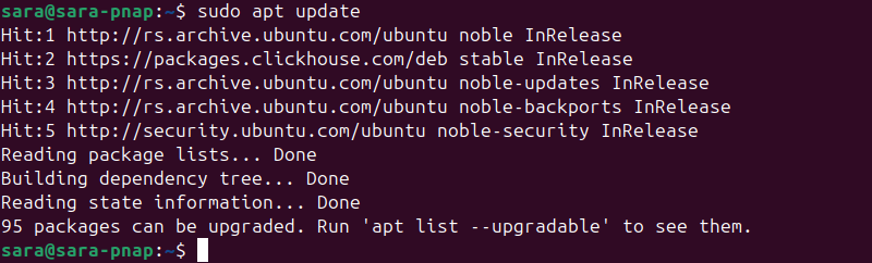 sudo apt update terminal output