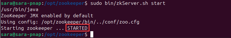 sudo bin/zkServer.sh start terminal output