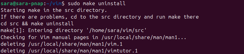 sudo make uninstall terminal output