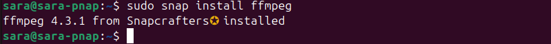 sudo snap install ffmpeg terminal output