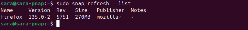 sudo snap refresh --list terminal output