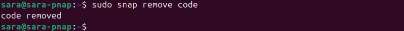 sudo snap remove code terminal output