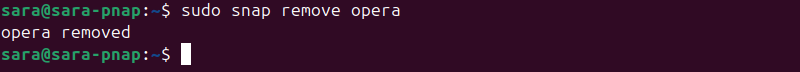 sudo snap remove opera terminal output