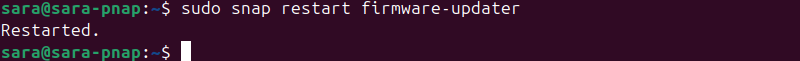 sudo snap restart firmware-updater terminal output