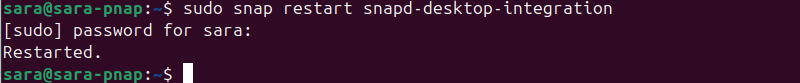 sudo snap restart snapd-desktop-integration terminal output