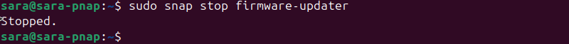 sudo snap stop firmware-updater terminal output