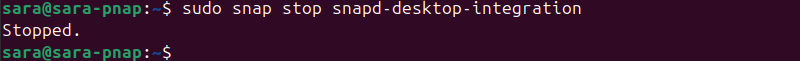 sudo stop snapd-desktop-integration terminal output