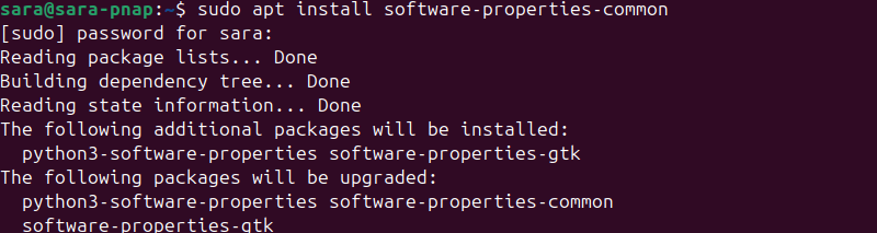 terminal output for sudo apt install software-properties-common