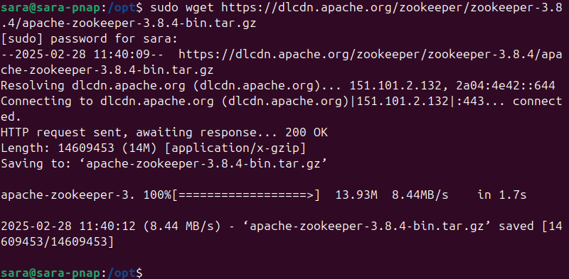 terminal output for sudo wget https://dlcdn.apache.org/zookeeper/zookeeper-3.8.4/apache-zookeeper-3.8.4-bin.tar.gz