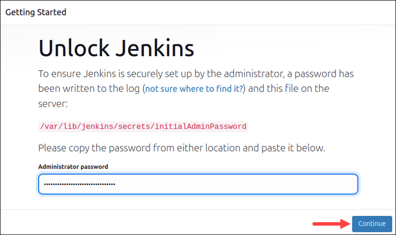 Unlocking Jenkins after installation.