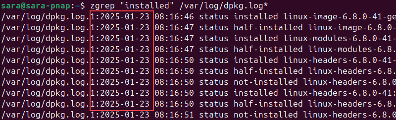 zgrep "installed" /var/log/dpkg.log* terminal output