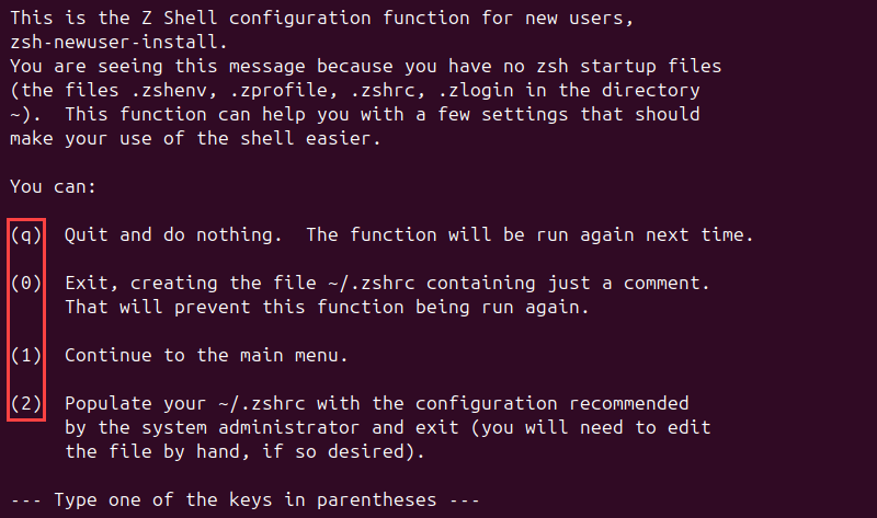 Zsh configuration wizard.