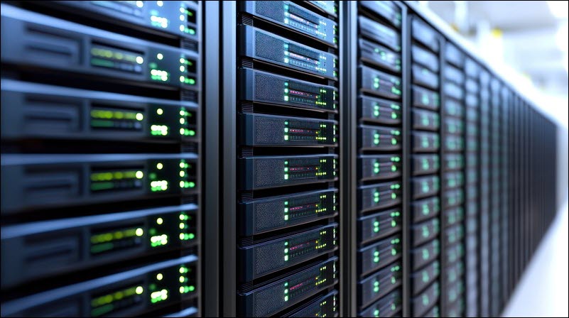 An illustration showing rows of servers in racks.