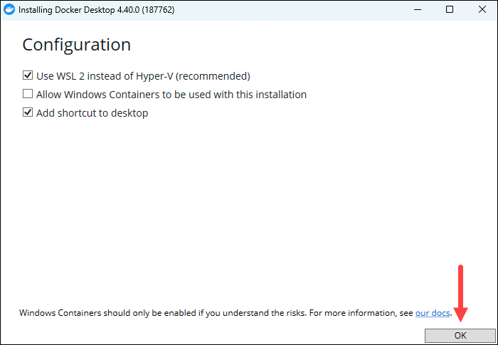 Configure Docker installation.