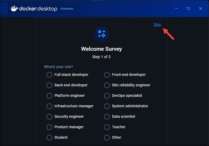 Docker Welcome survey.