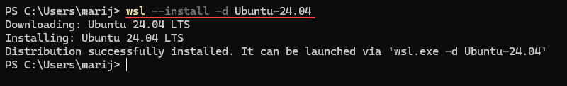 Installing Ubuntu 24 through WSL.
