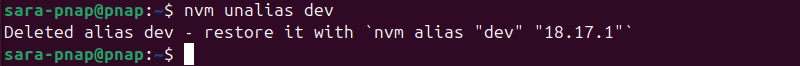 nvm unalias dev terminal output