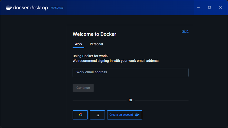 Docker sign in screen.