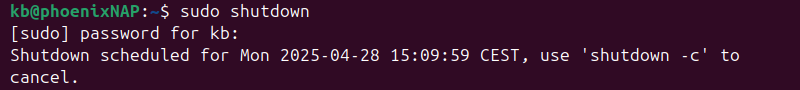 sudo shutdown terminal output