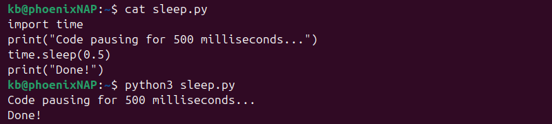 time.sleep 500ms python output