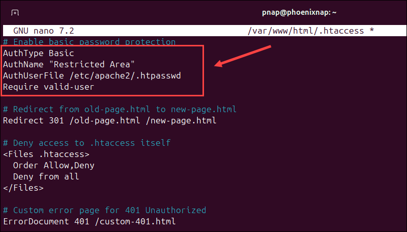 Example of htaccess file in Apache.