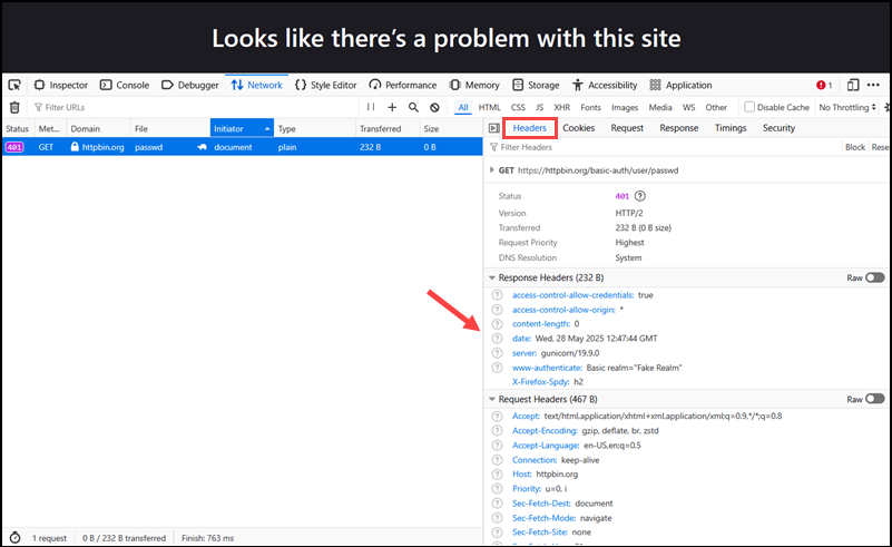 Authentication header in DevTools.
