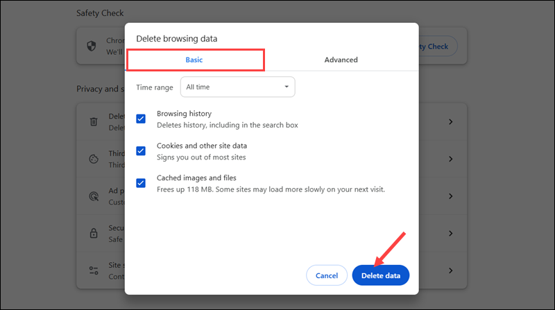 Clearing the cache in Chrome.