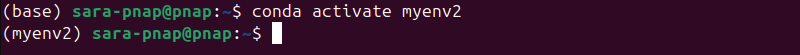 conda activate myenv2 terminal output