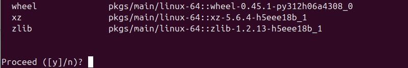 Confirm package installation terminal output