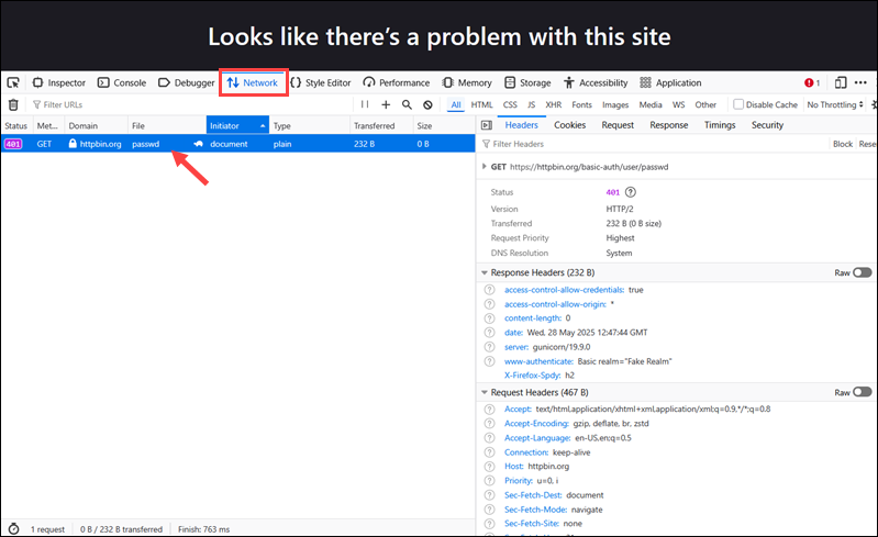 The authorization header in devtools.