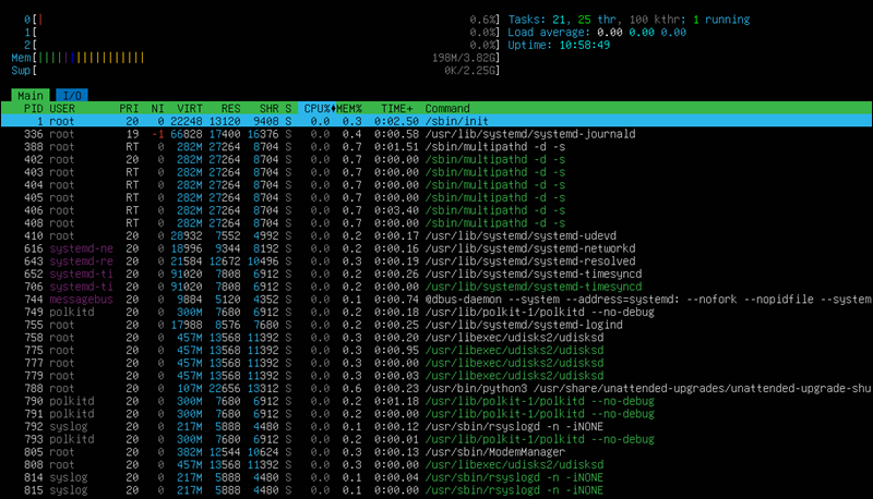 Monitoring an Ubuntu Server via htop.