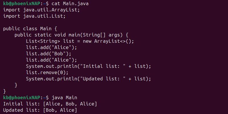 Java remove from list output