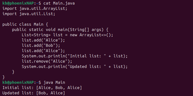 Java remove object from list output