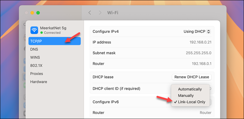 Disabling IPv6 in macOS.